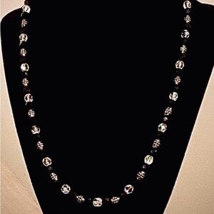 Necklace  Vintage Black, Silver& Clear Beaded